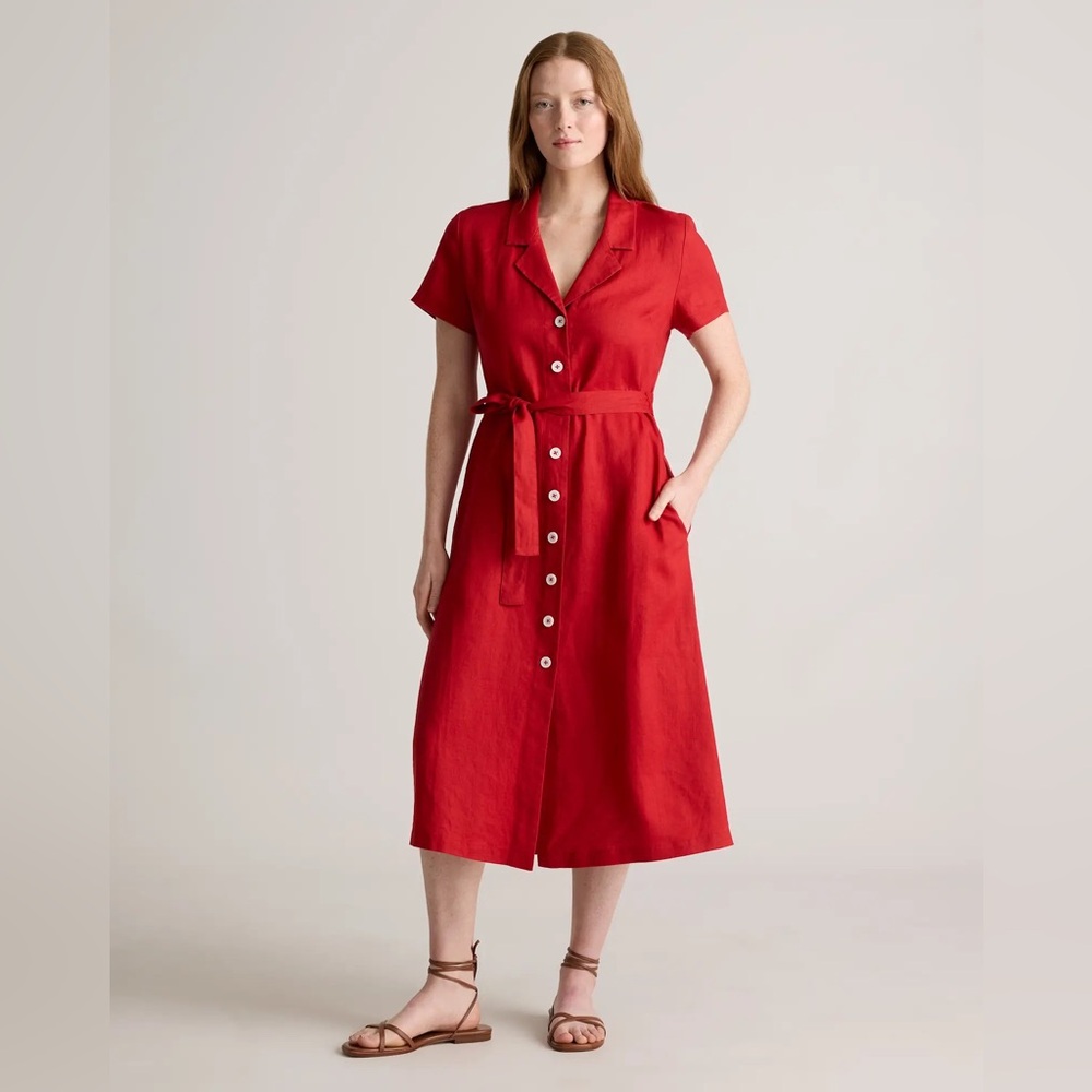 QUINCE 100% European Linen Button Front Dress Color:Chile